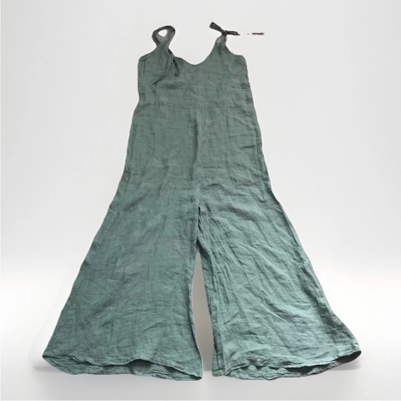 Womens Linen Green Wide Leg Jumpsuit Made in Italy Large